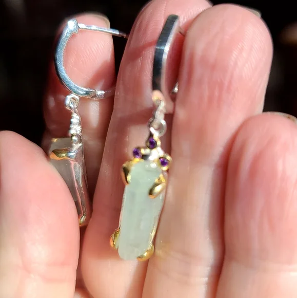 15k each Aquamarine & Amethyst Sterling bar earrings - Picture 3 of 8